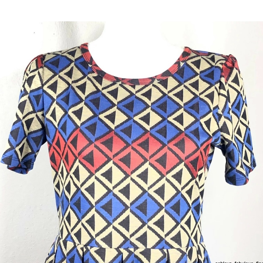 LulaRoe Amelia Dress Blue Geometric Print Large